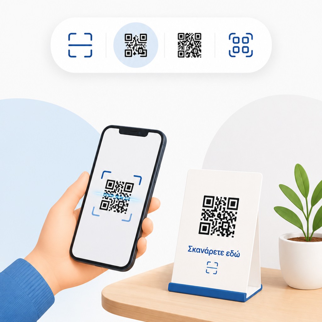 Ο επισκέπτης σκανάρει το QR Code με το κινητό του.